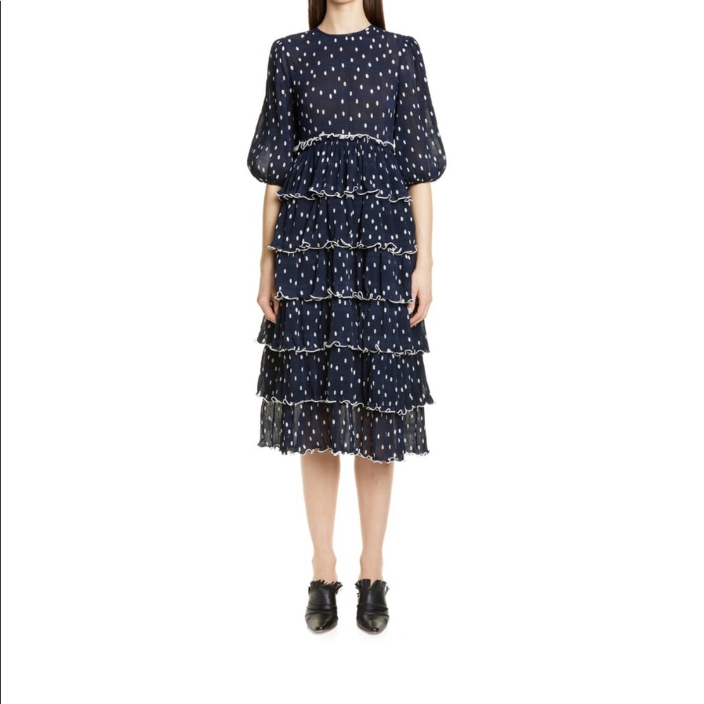 Ganni Pleated Georgette Midi Dress